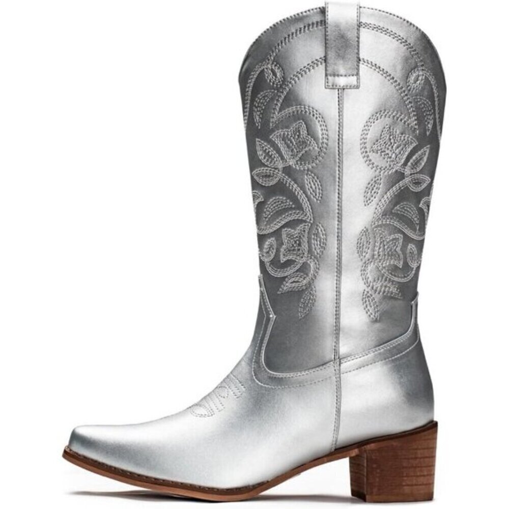 IUV Women's Cowboy Boots | Pointy Toe Western Mid-Calf Cowgirl Boots - Picture 4 of 6